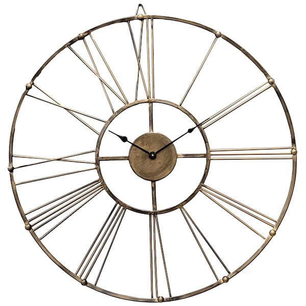Quickway Imports Decorative Antique Roman Numerical Gold Metal Wall Clock for Dining, Living Room, or Kitchen QI004252 - main